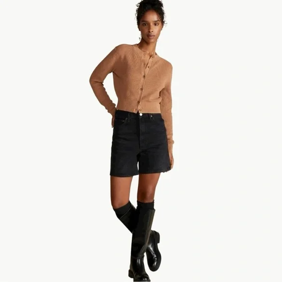 NWT Amour Vert Lily Rib-Knit Cropped Cardigan Sweater | Sz Medium | Camel Tan - Picture 8 of 13